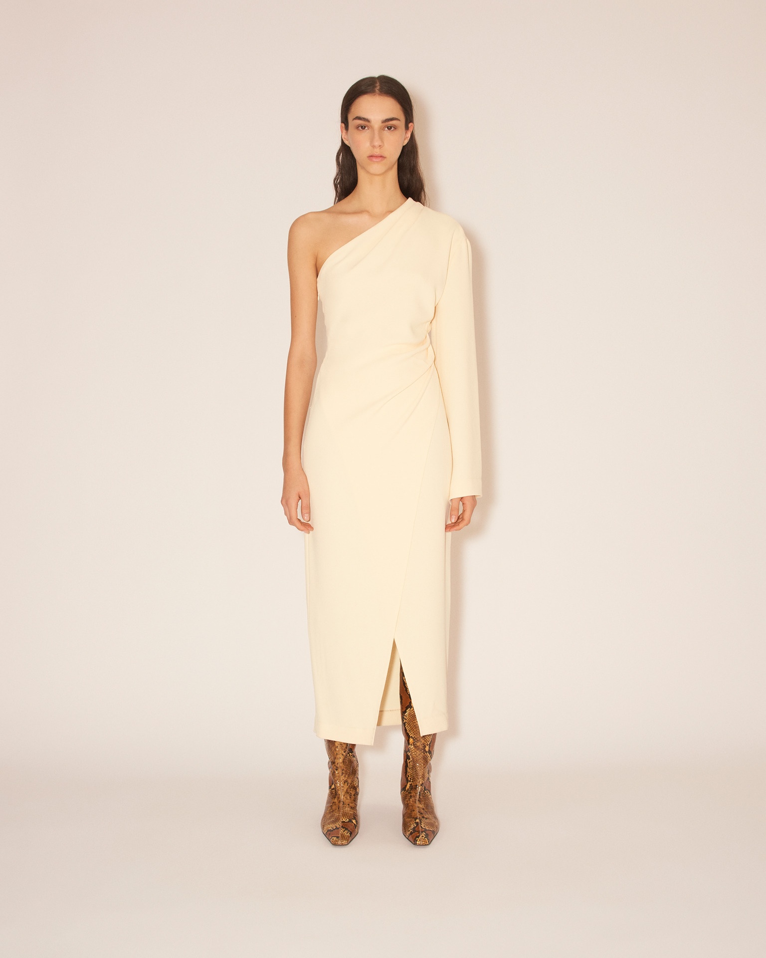 FLORENCE - Assymetric one sleeve wrap dress - Vanilla - 2
