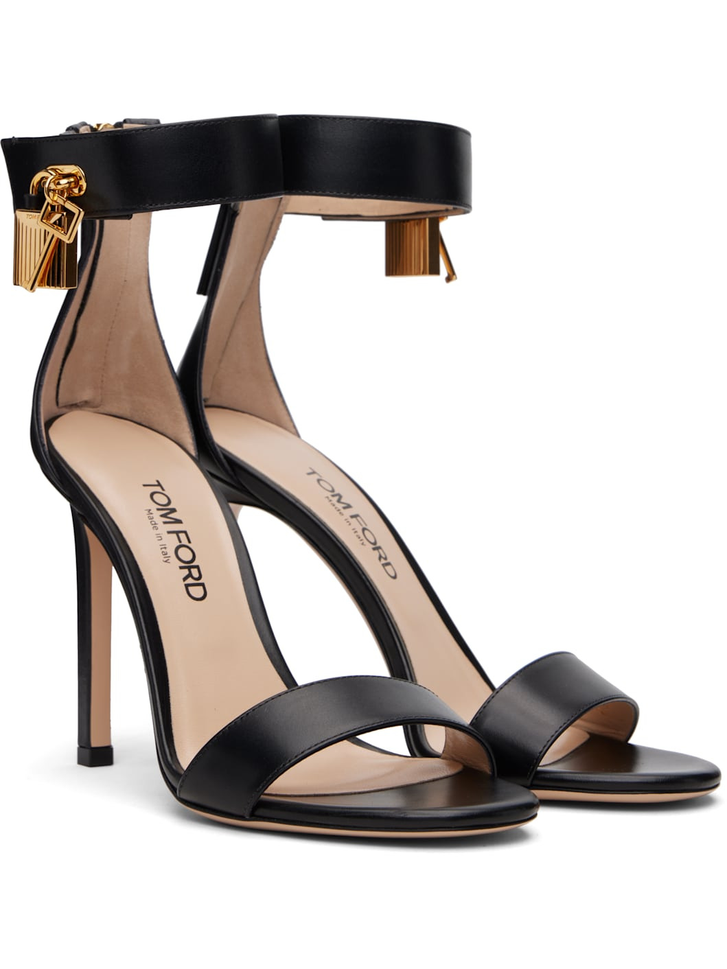 Black Leather Padlock Heeled Sandals - 4