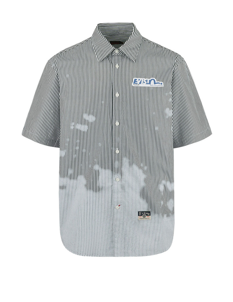 Two-tone Striped Oversized Short-sleeve Shirt - 1