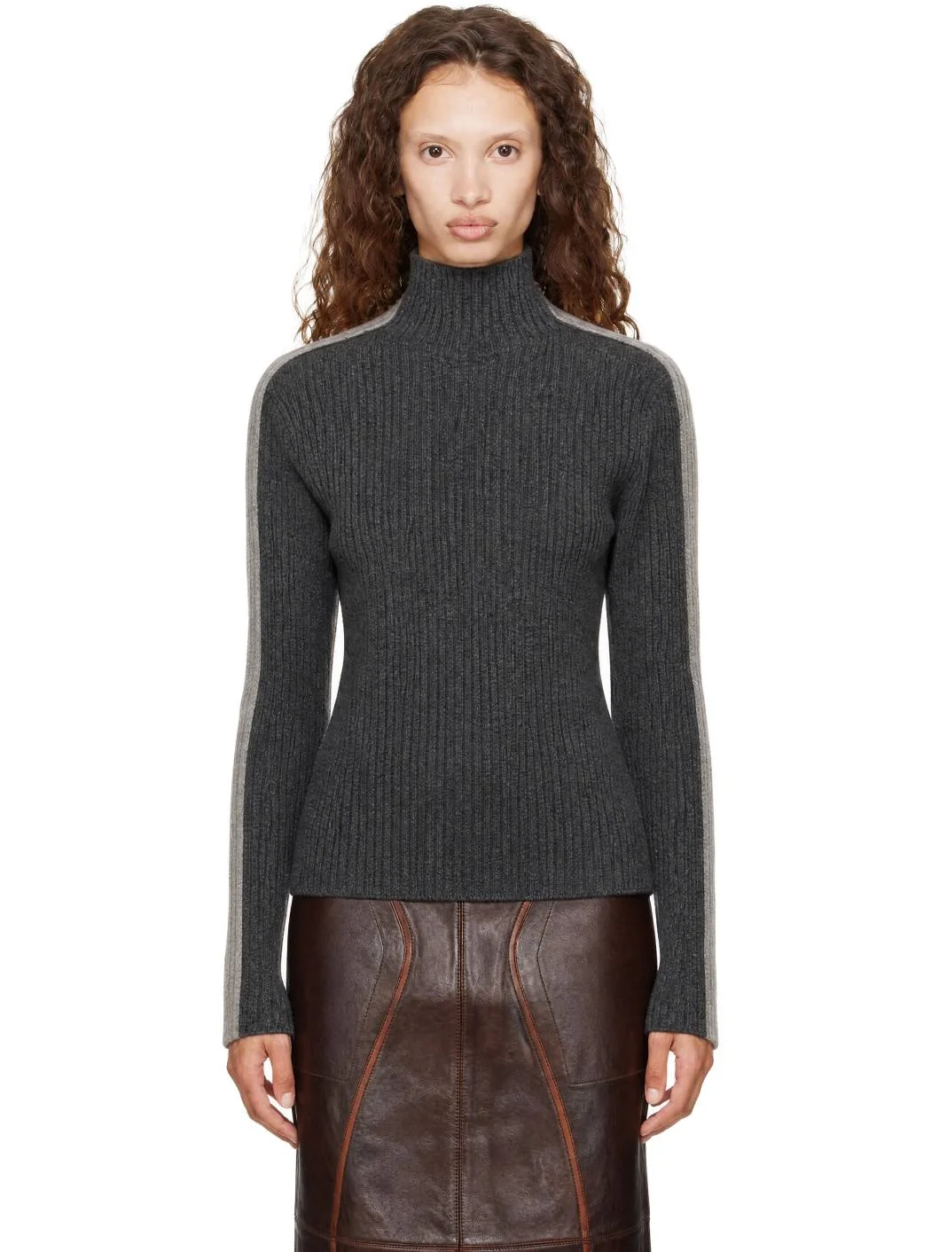 Gray Wool Mock-Neck Sweater - 1