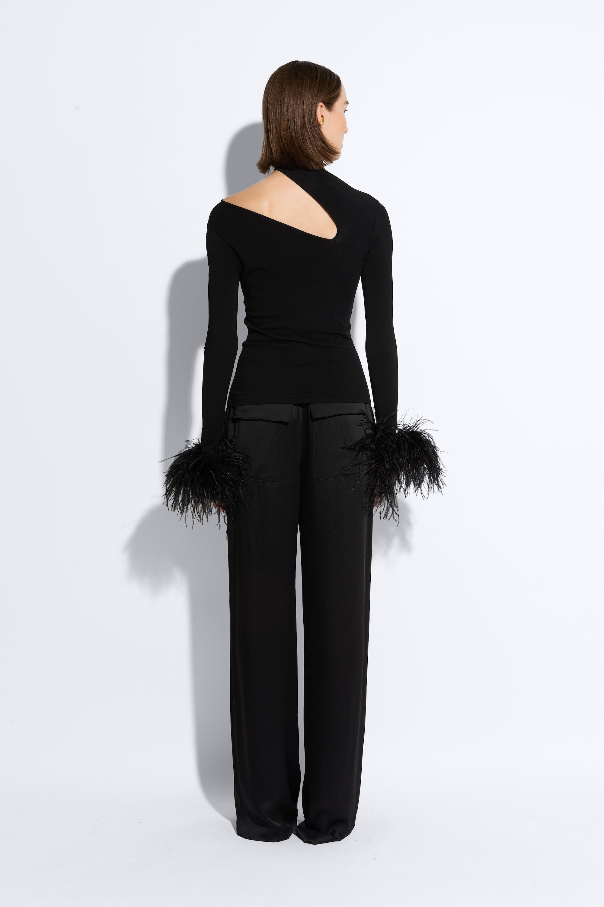 Matte Viscose Asymmetric Top With Feathers - 3
