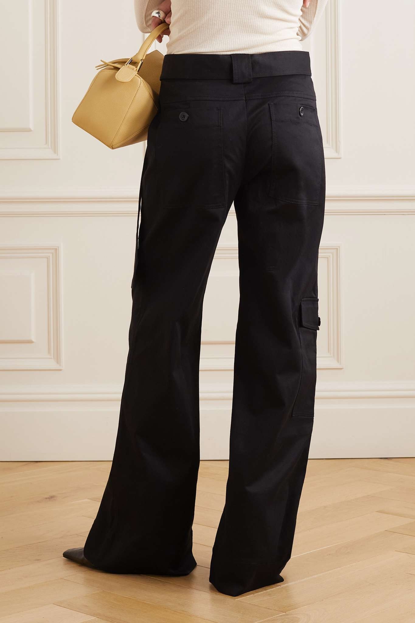 Belted cotton-blend twill wide-leg cargo pants - 3