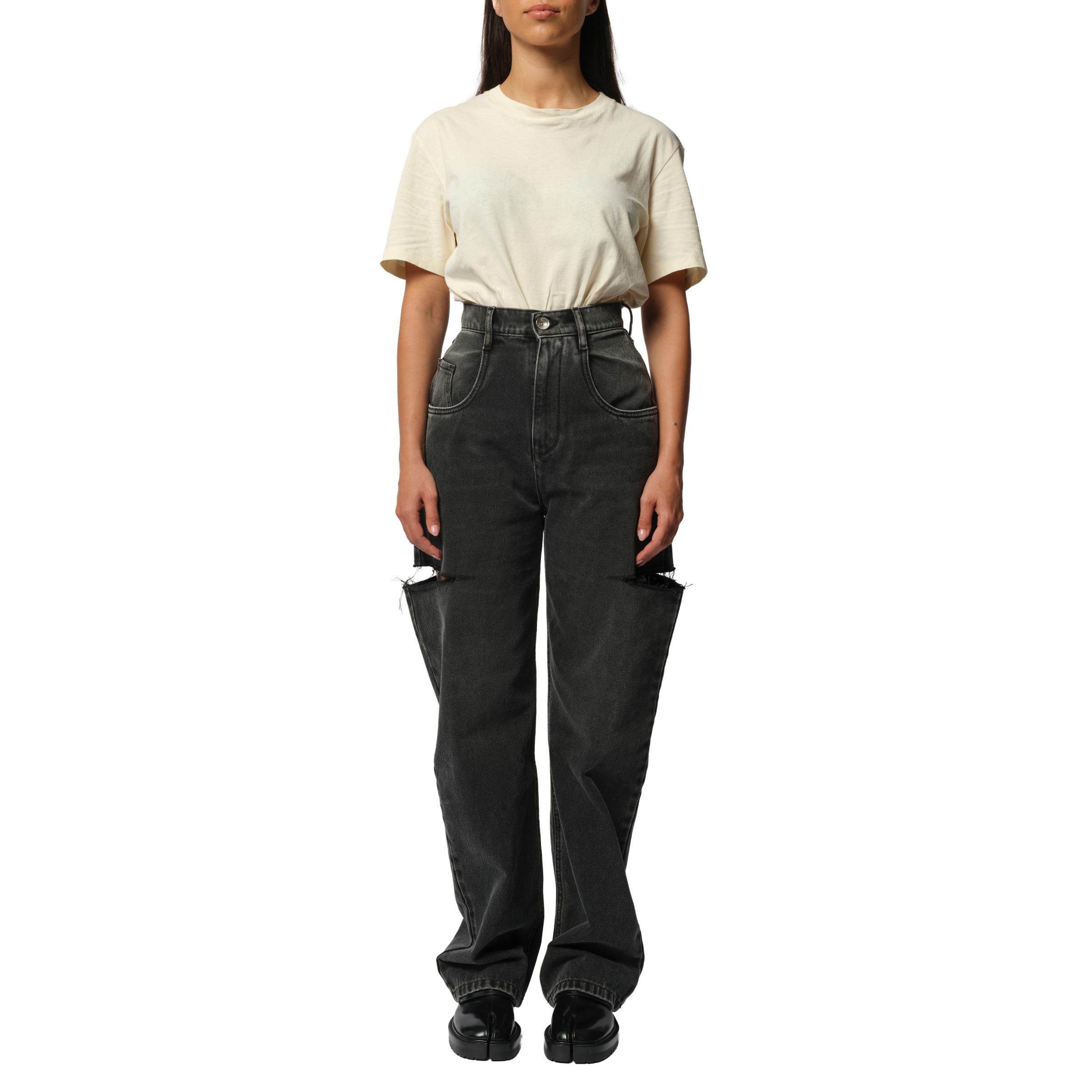 Slash Loose Fit Denim Jeans in Black - 4
