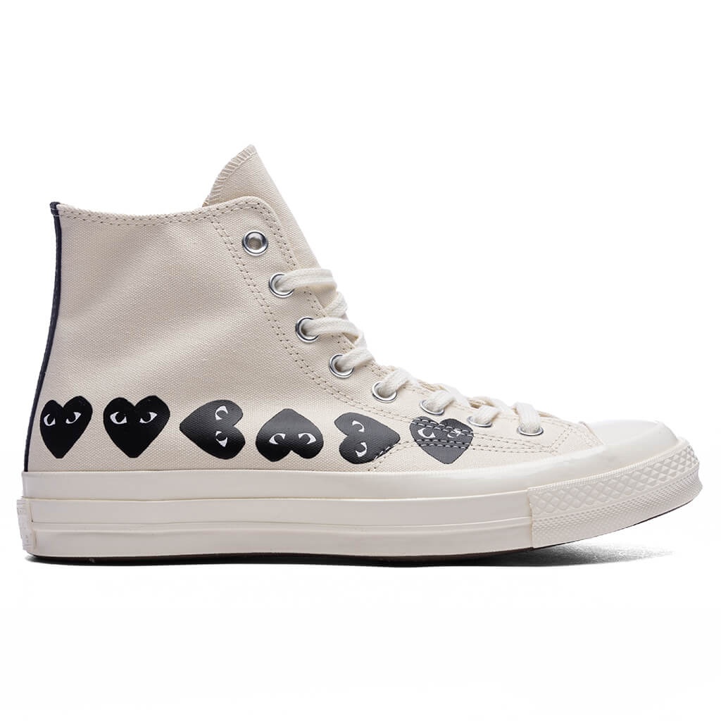 CONVERSE X COMME DES GARCONS PLAY ALL STAR CHUCK '70 HI MULTI HEART - MILK/BLACK - 1