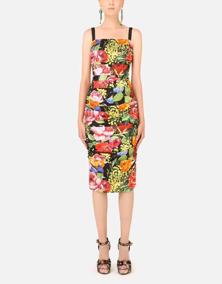 Bouquet-print charmeuse midi dress - 1