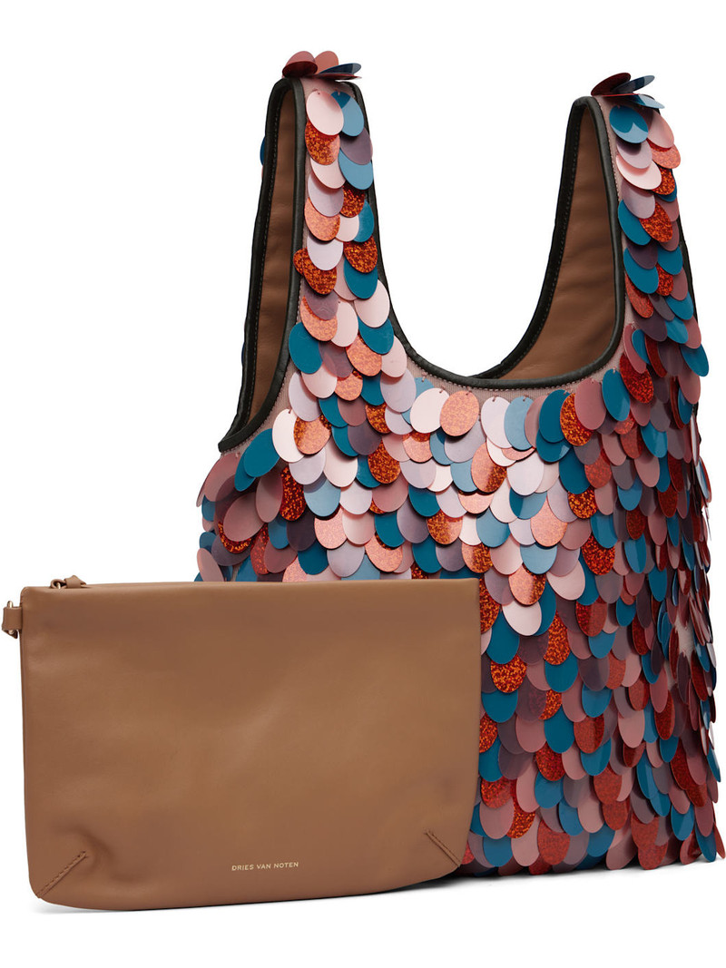 Dries Van Noten Burgundy & Blue Sequinned Tote outlook