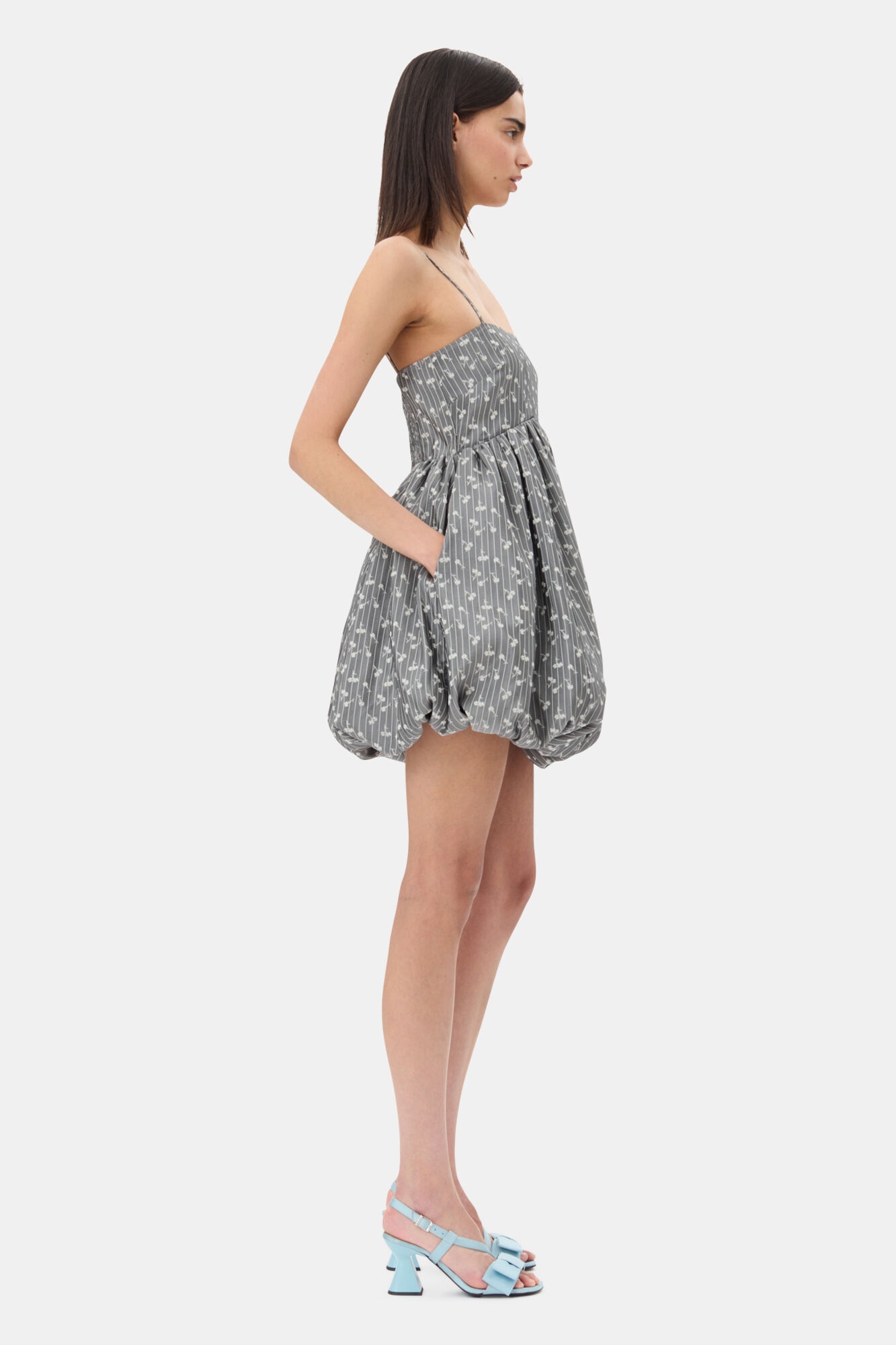 GREY JACQUARD STRAP MINI DRESS - 4