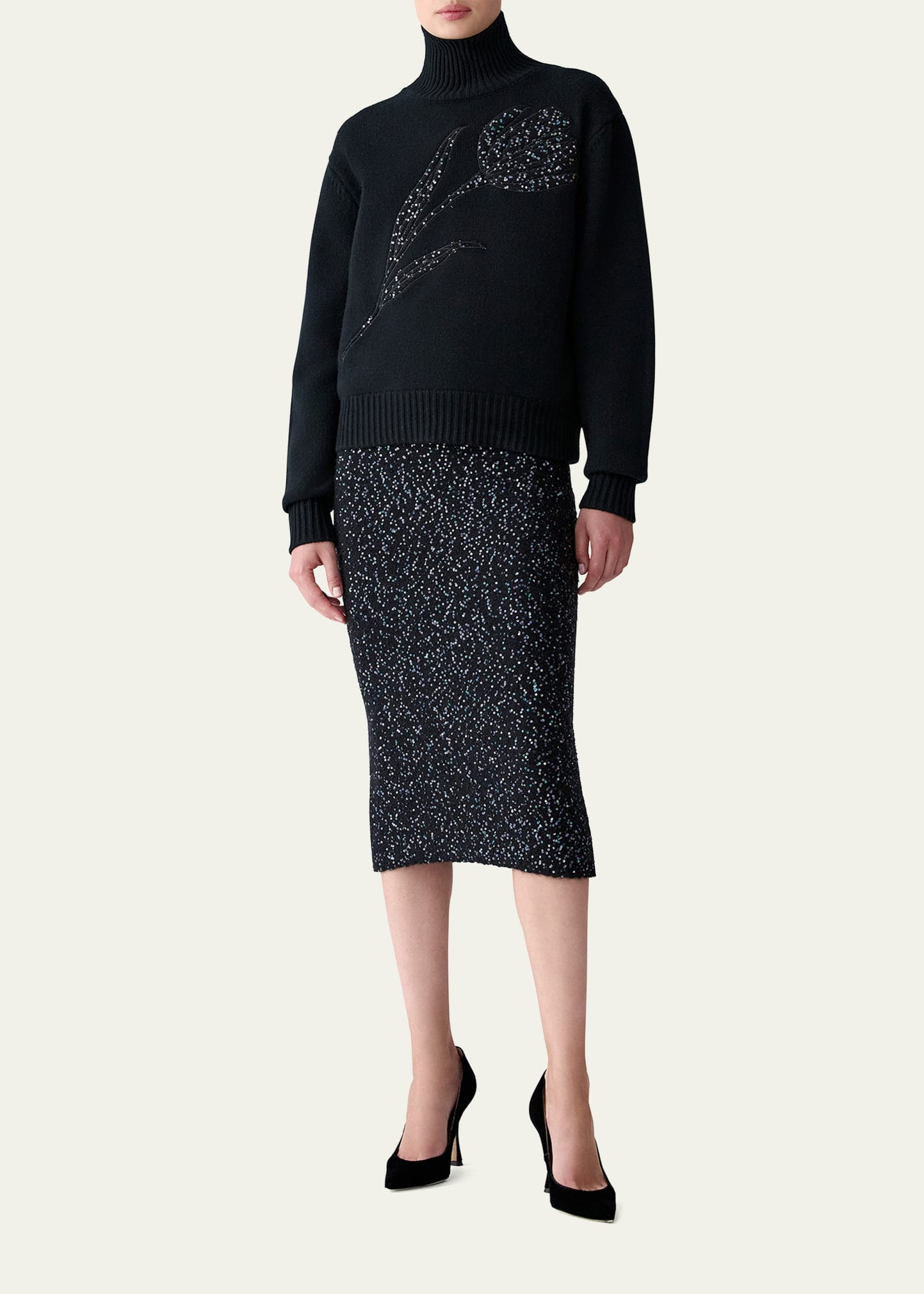 Sequined Knit Pencil Skirt - 2