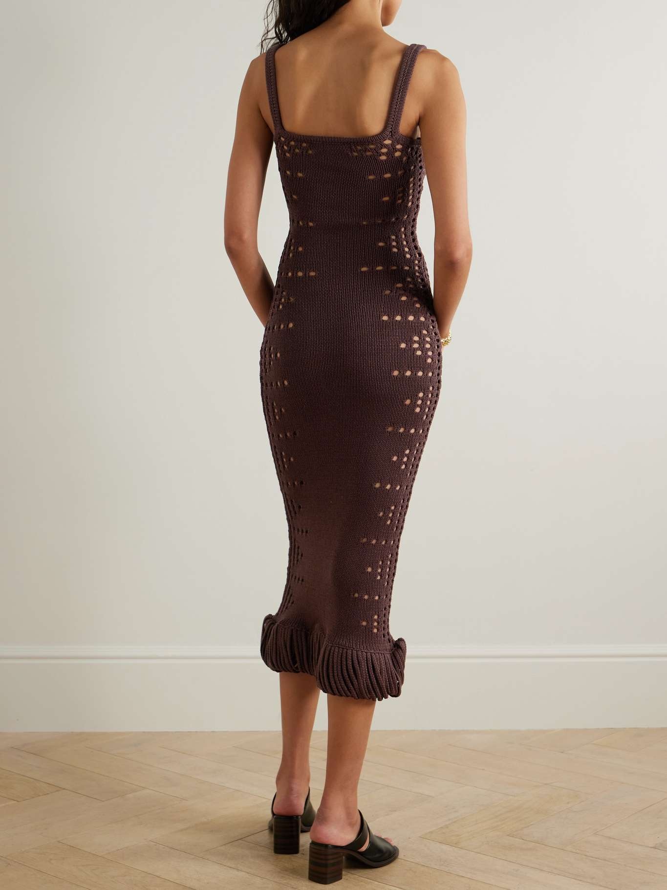 Moore fringed pointelle-knit cotton-blend maxi dress - 3
