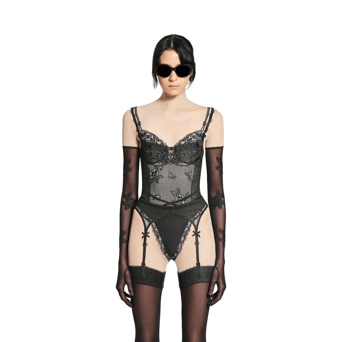 Women's Trompe L'œil Bodytop in Black/beige - 5