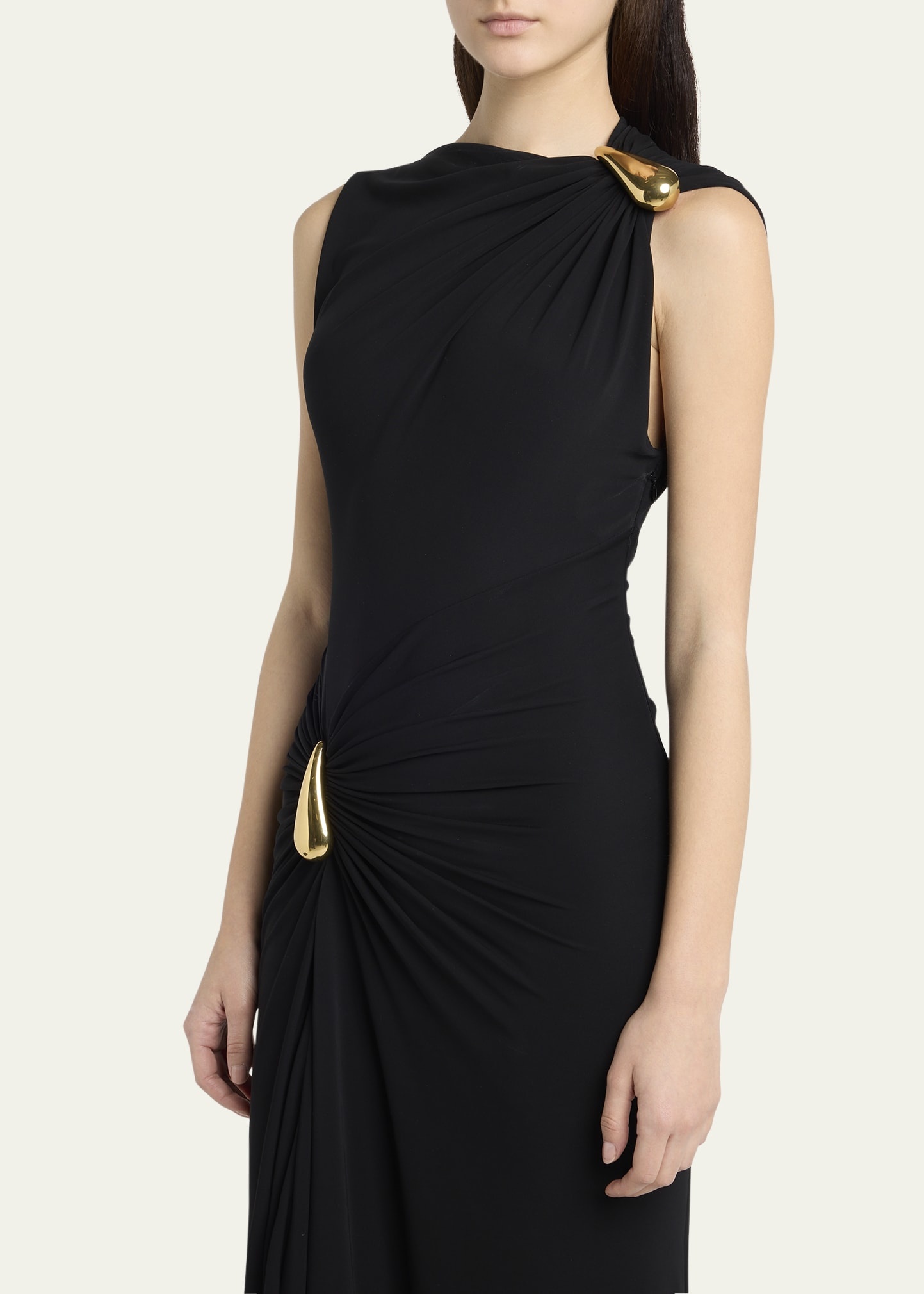 Drop Detail Gathered Matte Crepe Jersey Maxi Dress - 5