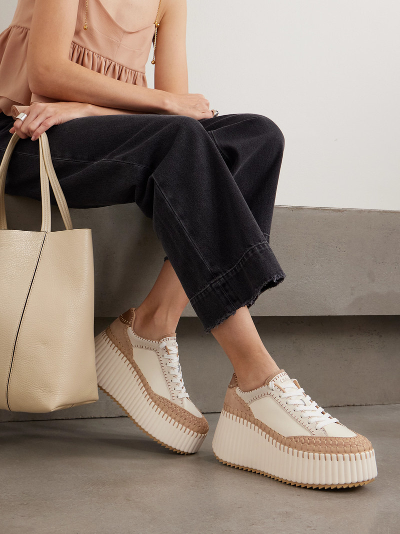 Chloé Nama Suede-trimmed Leather Platform Sneakers outlook