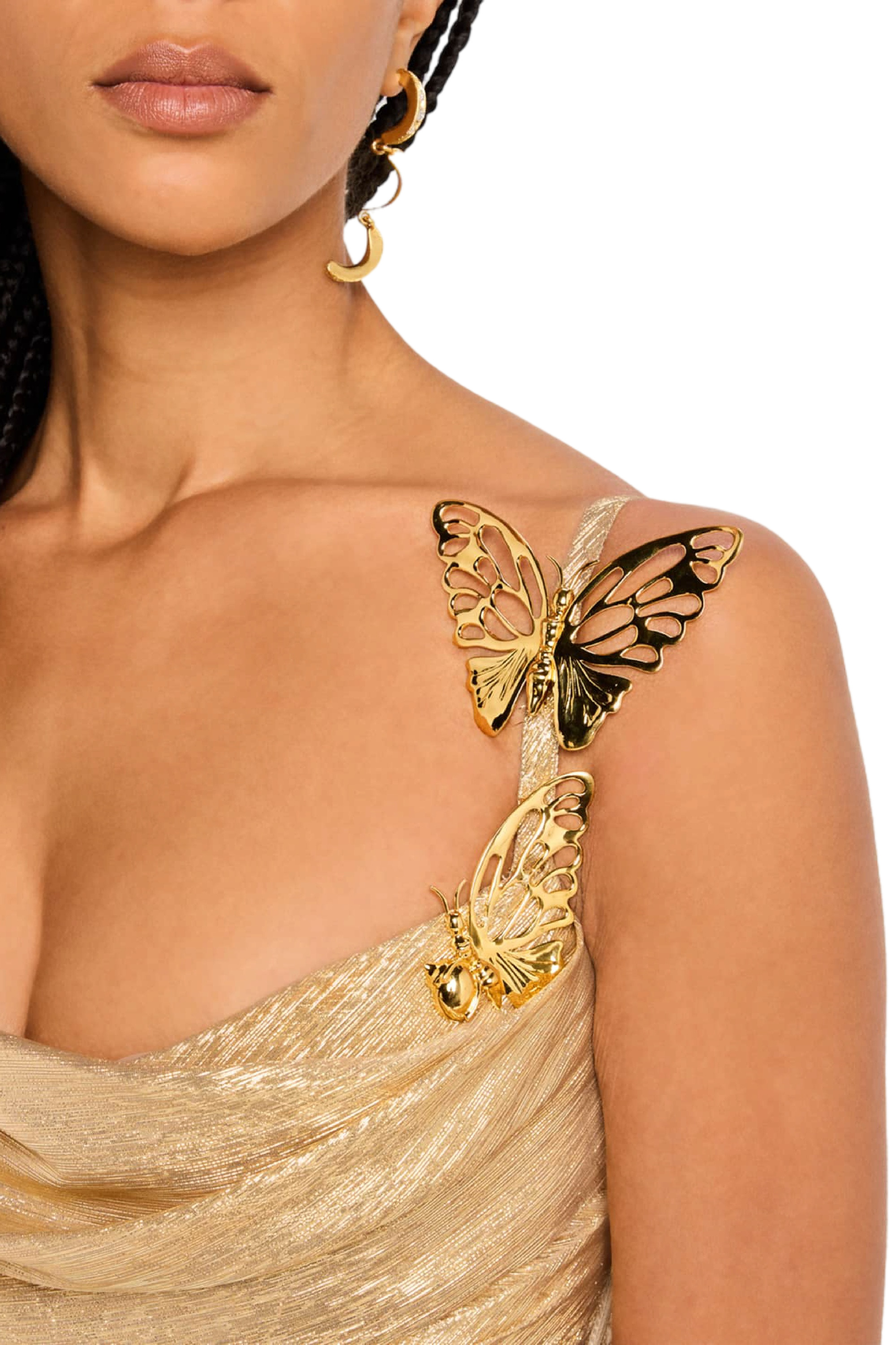 BUTTERFLY COWL-NECK LAME GOWN WITH SLIT - 5