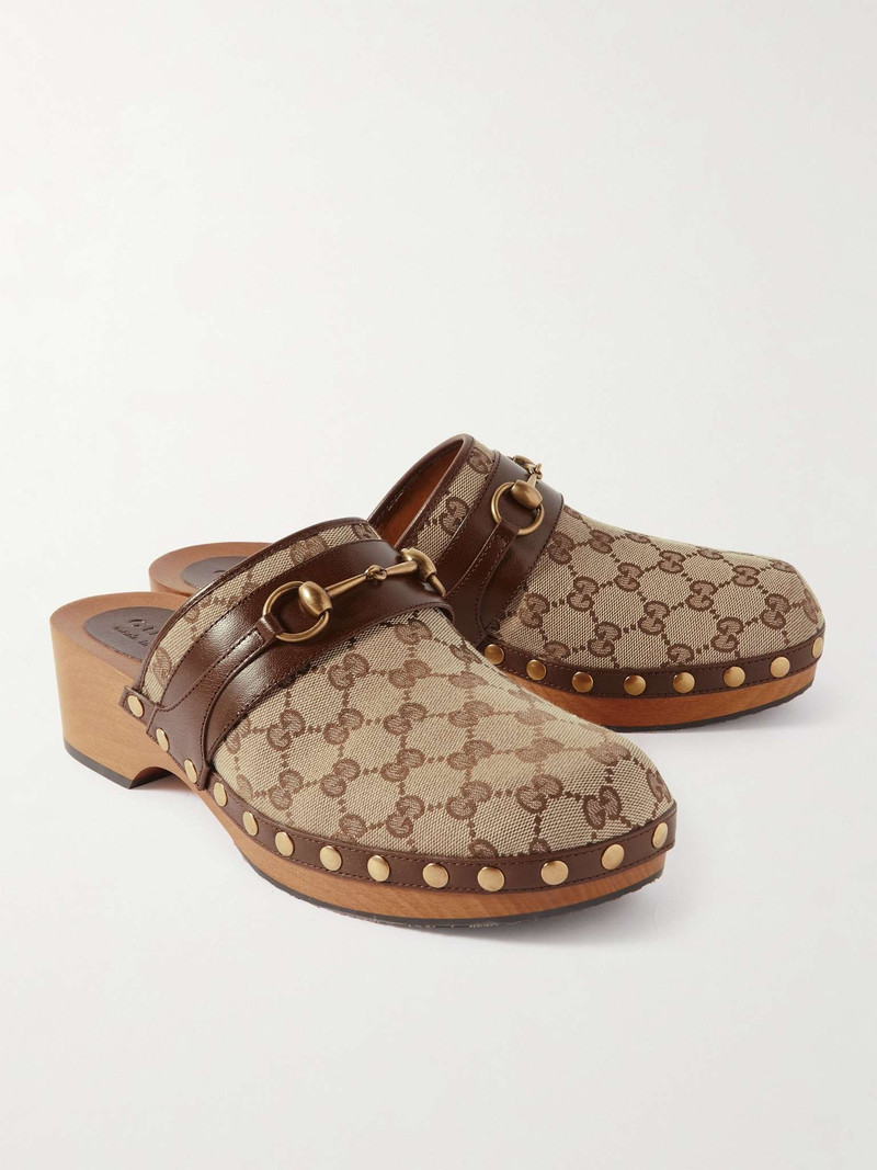 Horsebit Leather-Trimmed Monogrammed Canvas Clogs 4