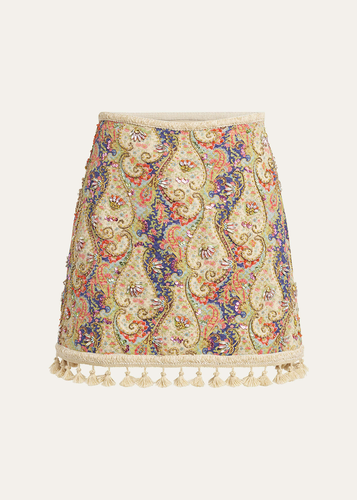 Embellished Tassel-Trim Piquet Mini Skirt - 1