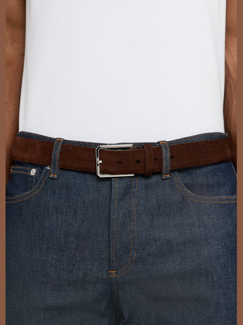 Santoni Men's Suede Rectangle-Buckle Belt outlook