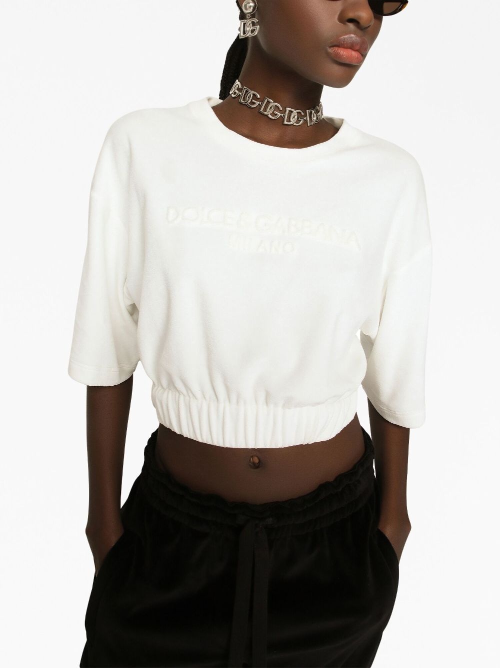 elasticated-waistband cotton-blend T-shirt - 5