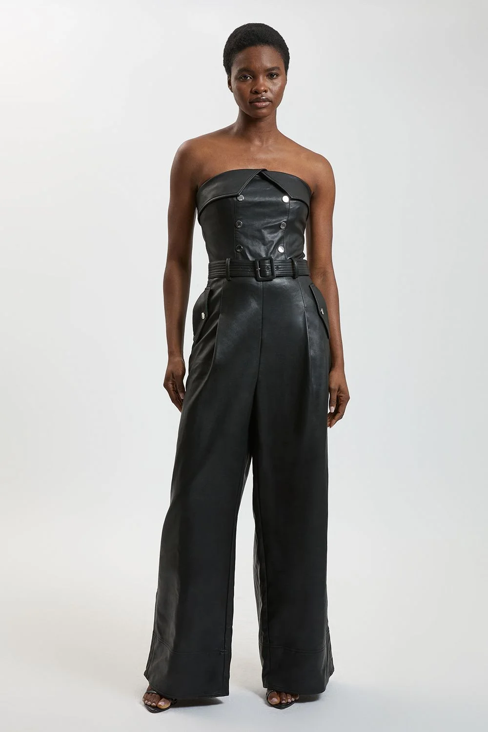 Faux Leather Trench Bandeau Jumpsuit - 1