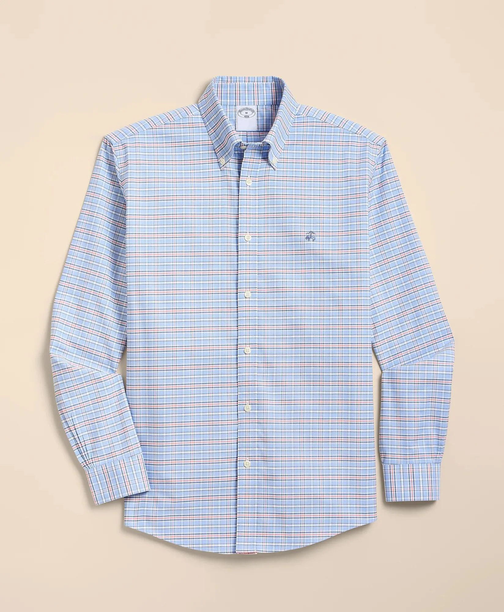 Stretch Non-Iron Cotton-Oxford Polo Button-Down, Check Sport Shirt - 1