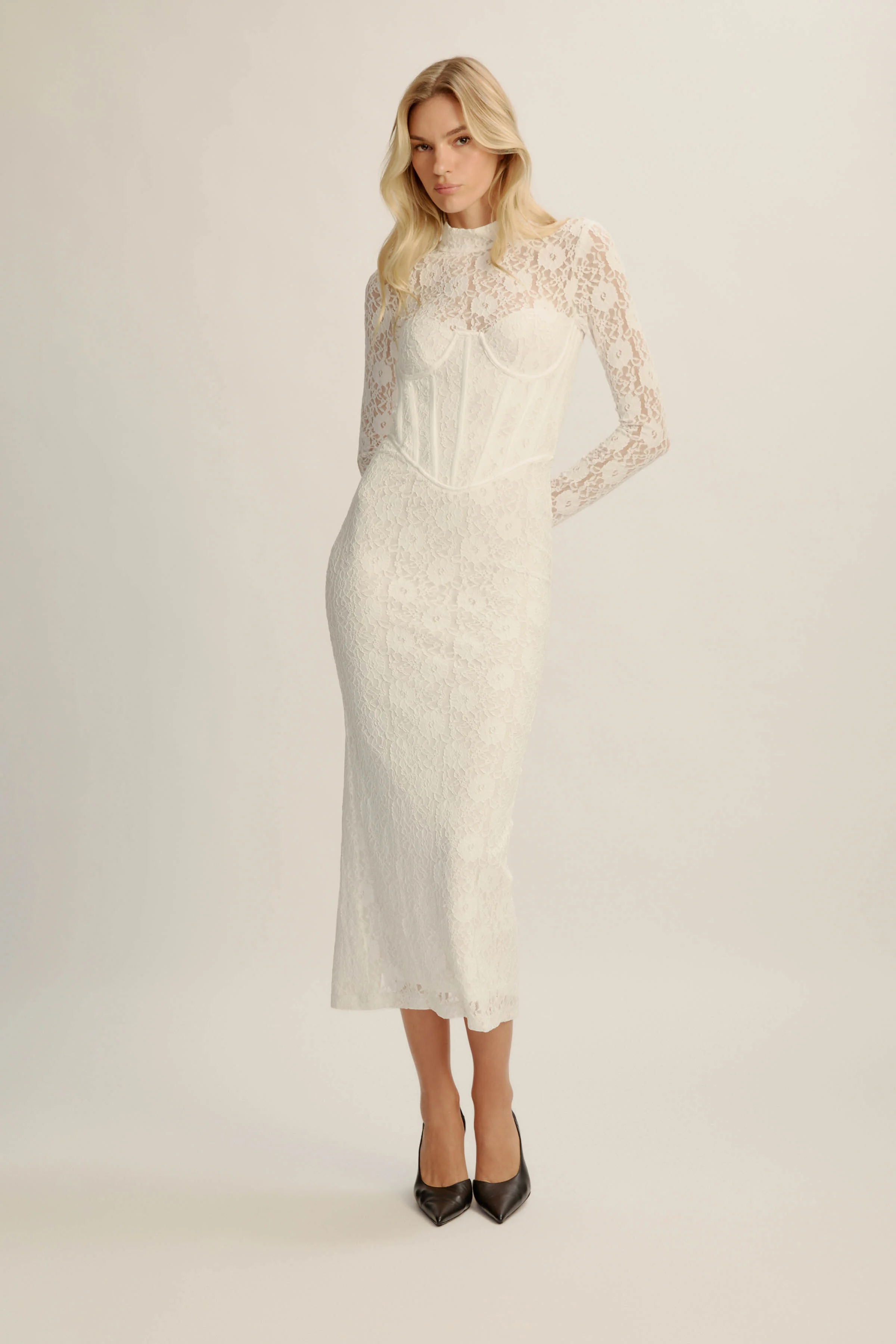 Carmen Lace Corset Midi Dress In Orchid White - 1