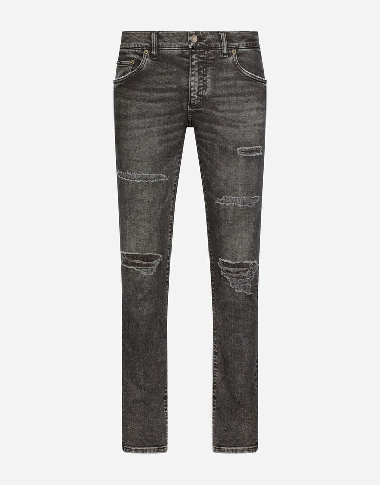 Gray skinny stretch jeans with rips - 3