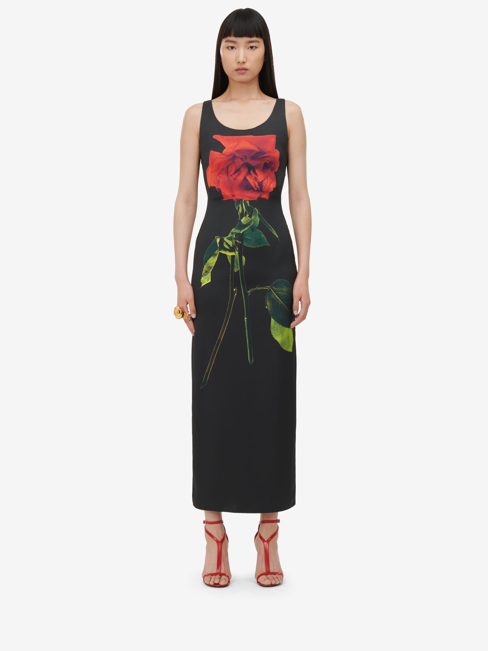Women's Shadow Rose Pencil Dress in Black - 2