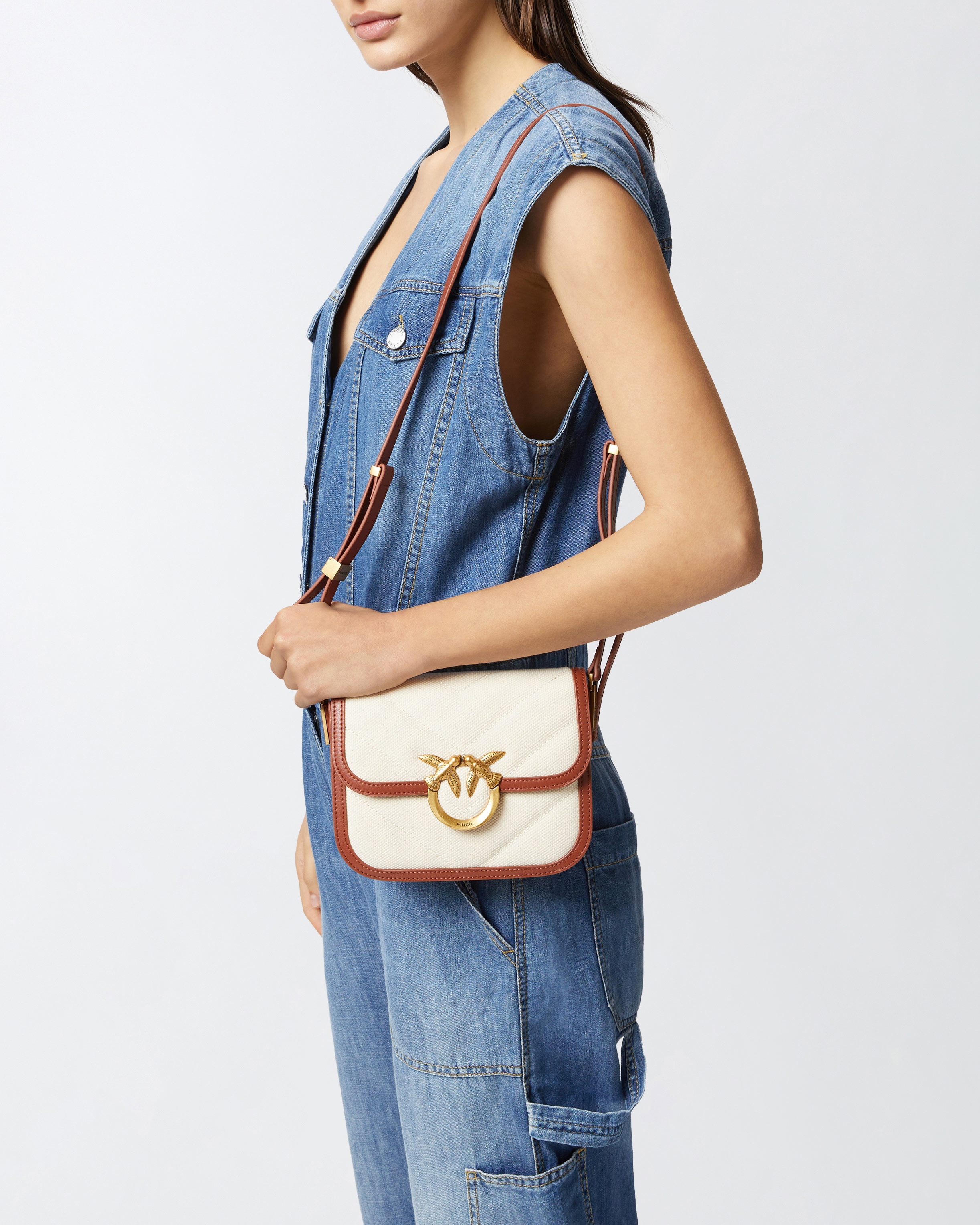 LOVE BAG SQUARE HANDBAG IN CANVAS AND LEATHER - 6