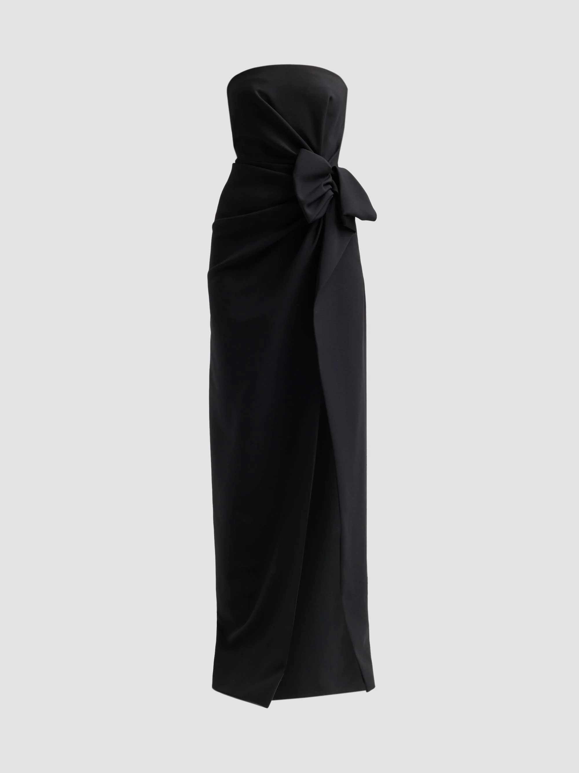 Women's Wool Broadcloth Origami Strapless Gown - Black - 1