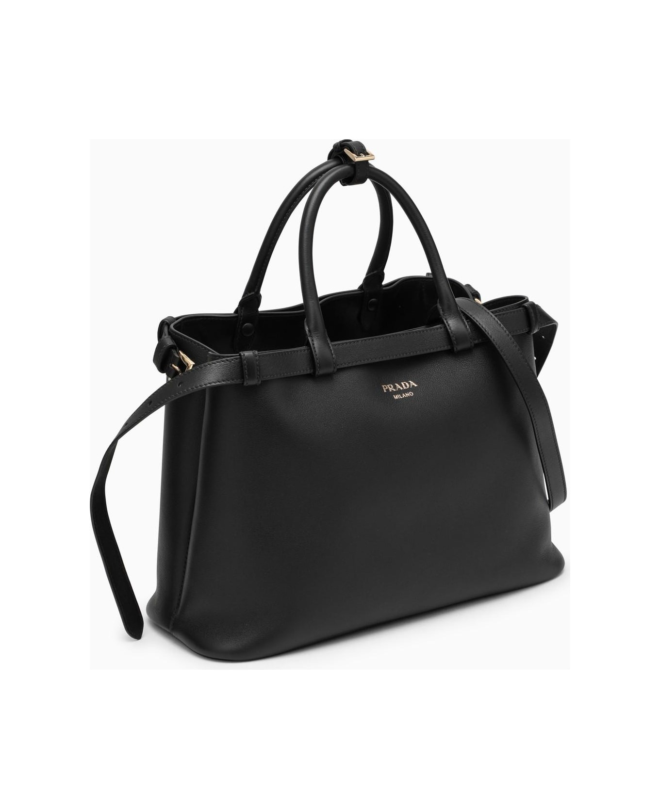 Black Medium Leather Handbag With Belt - 2