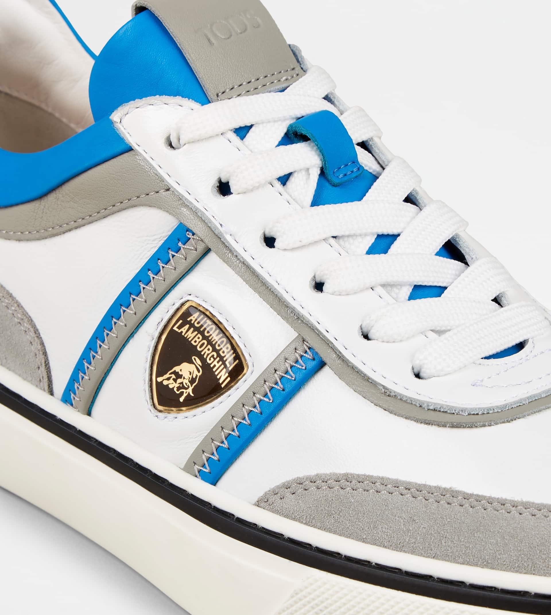 SNEAKERS IN LEATHER - GREY, WHITE, LIGHT BLUE - 5