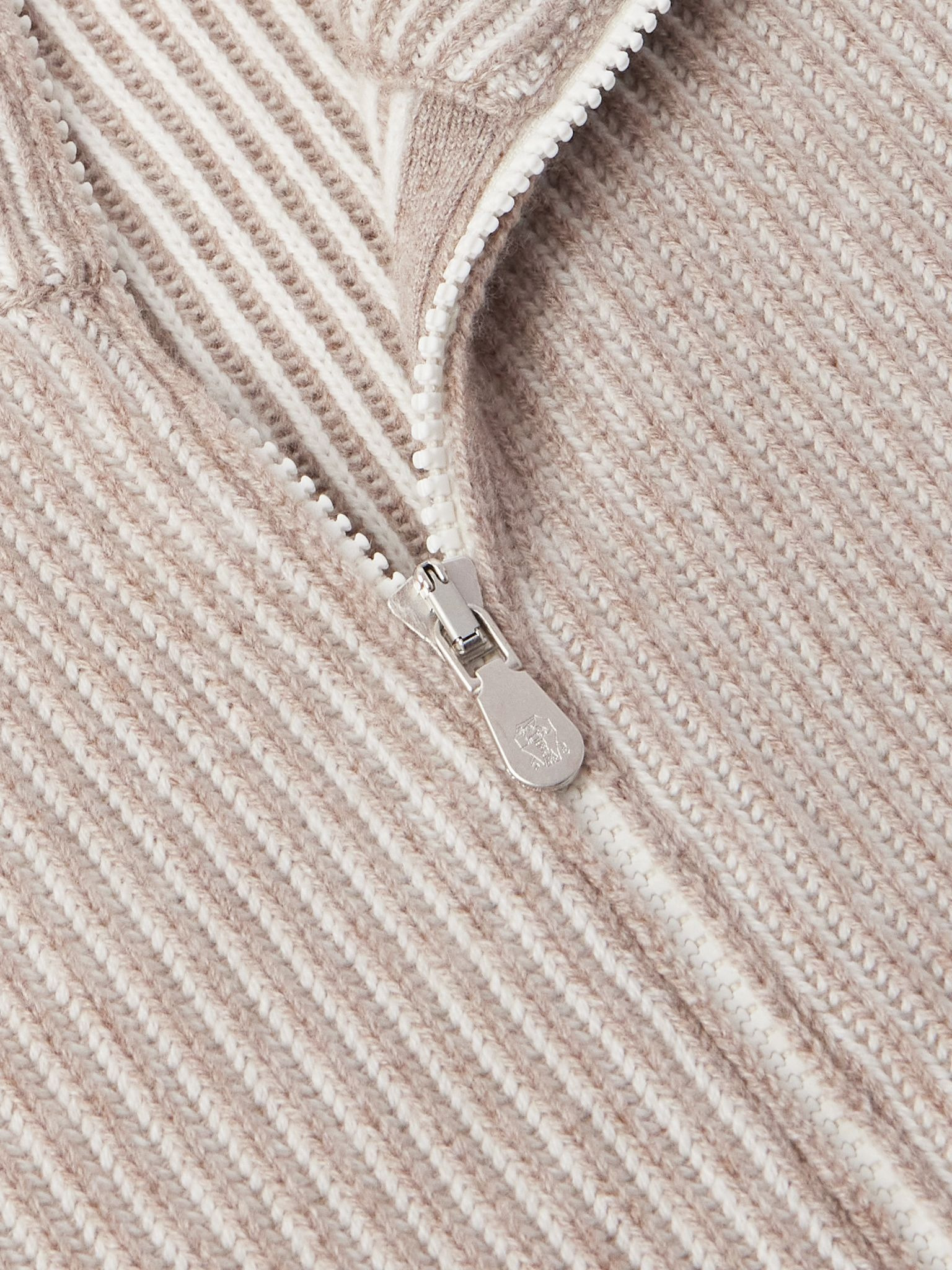 Slim-Fit Ribbed Cashmere Zip-Up Cardigan Beige - 4