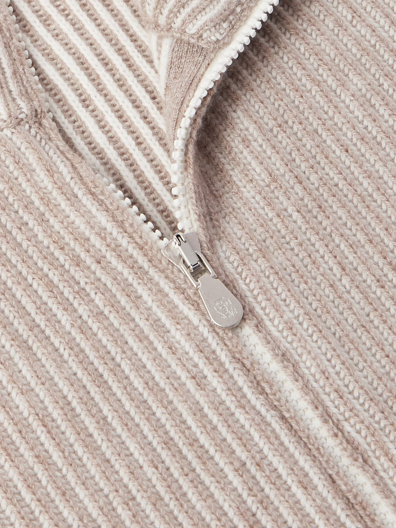 Slim-Fit Ribbed Cashmere Zip-Up Cardigan Beige 4