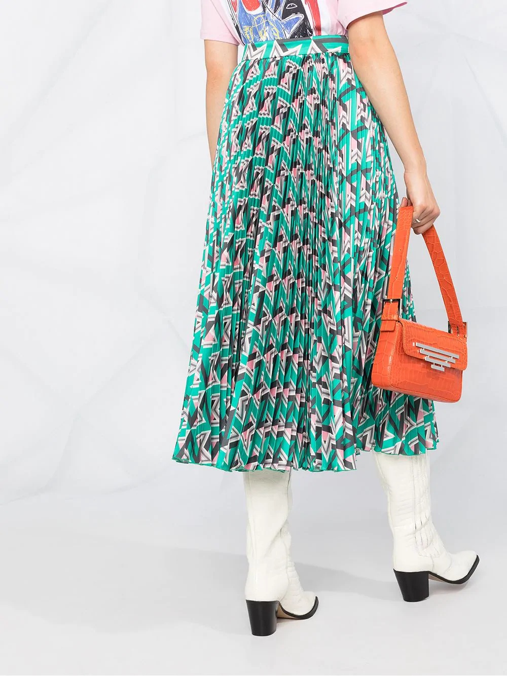 geometric pattern pleated midi skirt - 3