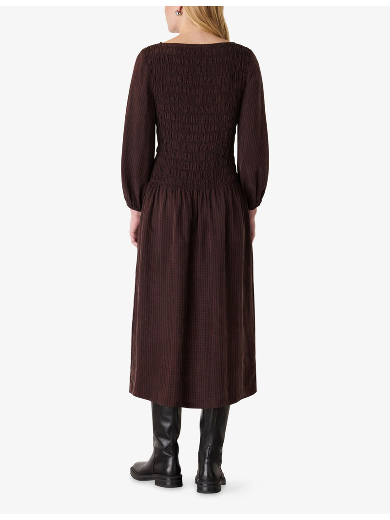 Checked Shirred-Bodice Woven Midi Dress 3