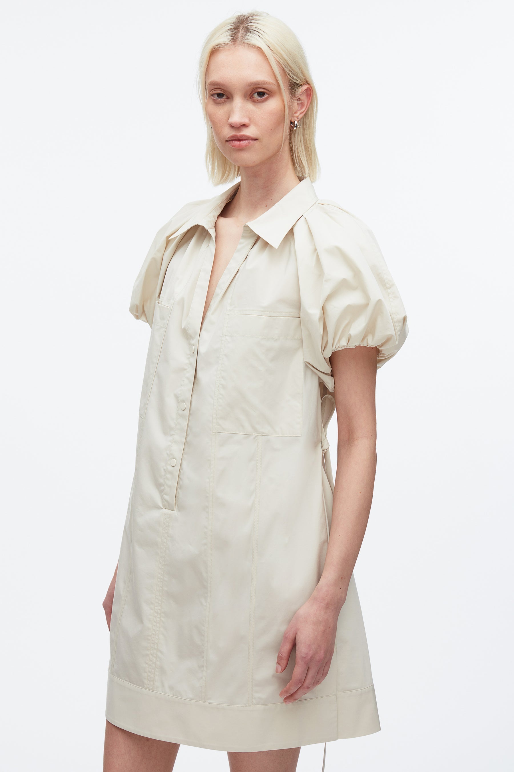 Puff Sleeve Short Shirt Dress - 5