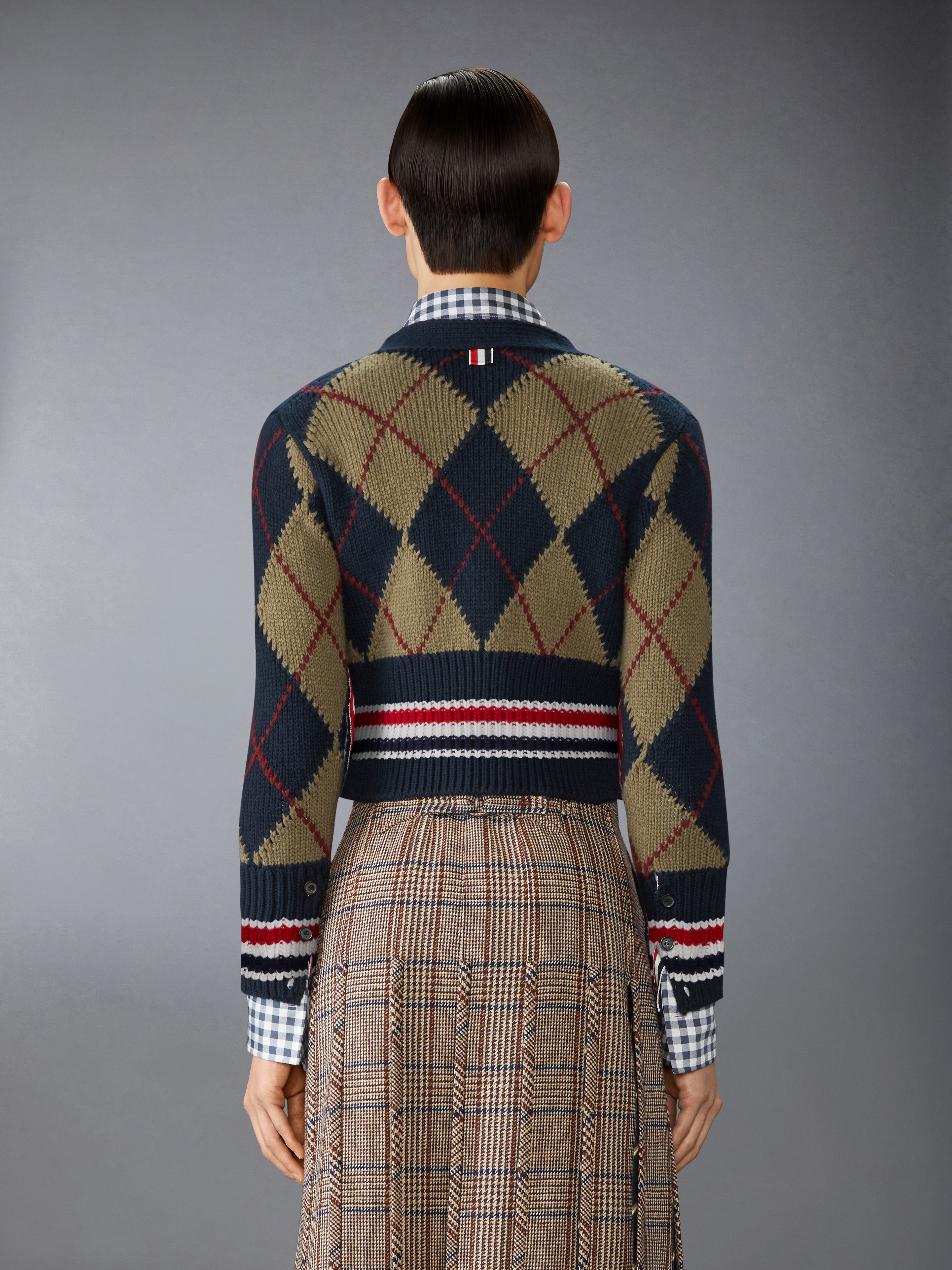 MERINO WOOL ARGYLE INTARSIA V NECK CARDIGAN - 3
