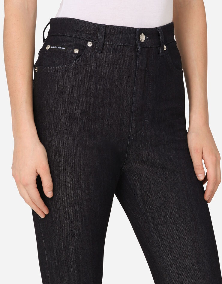 High-waisted deep blue denim jeans - 4