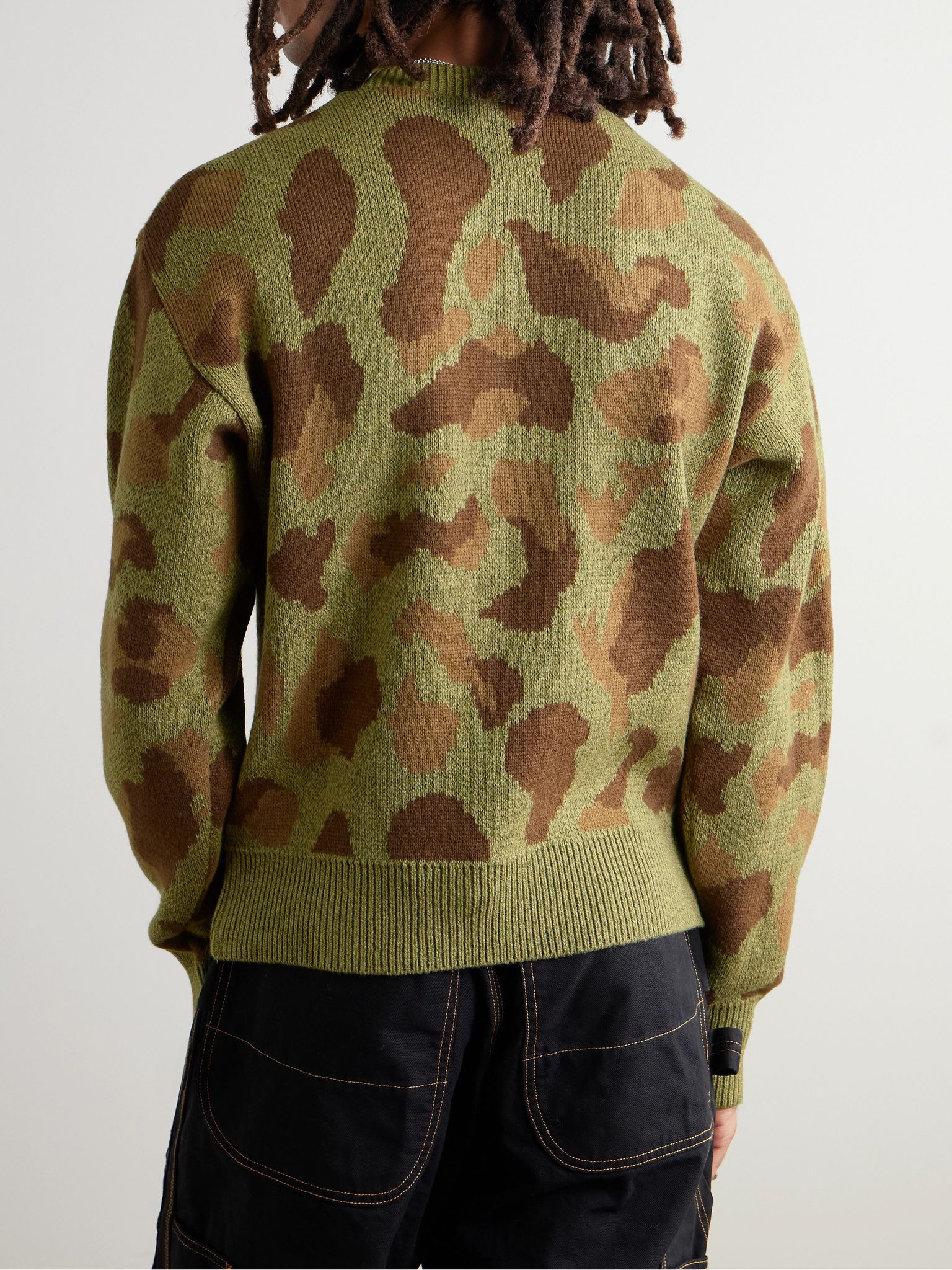 Camouflage-Print Jacquard-Knit Sweater Green - 4