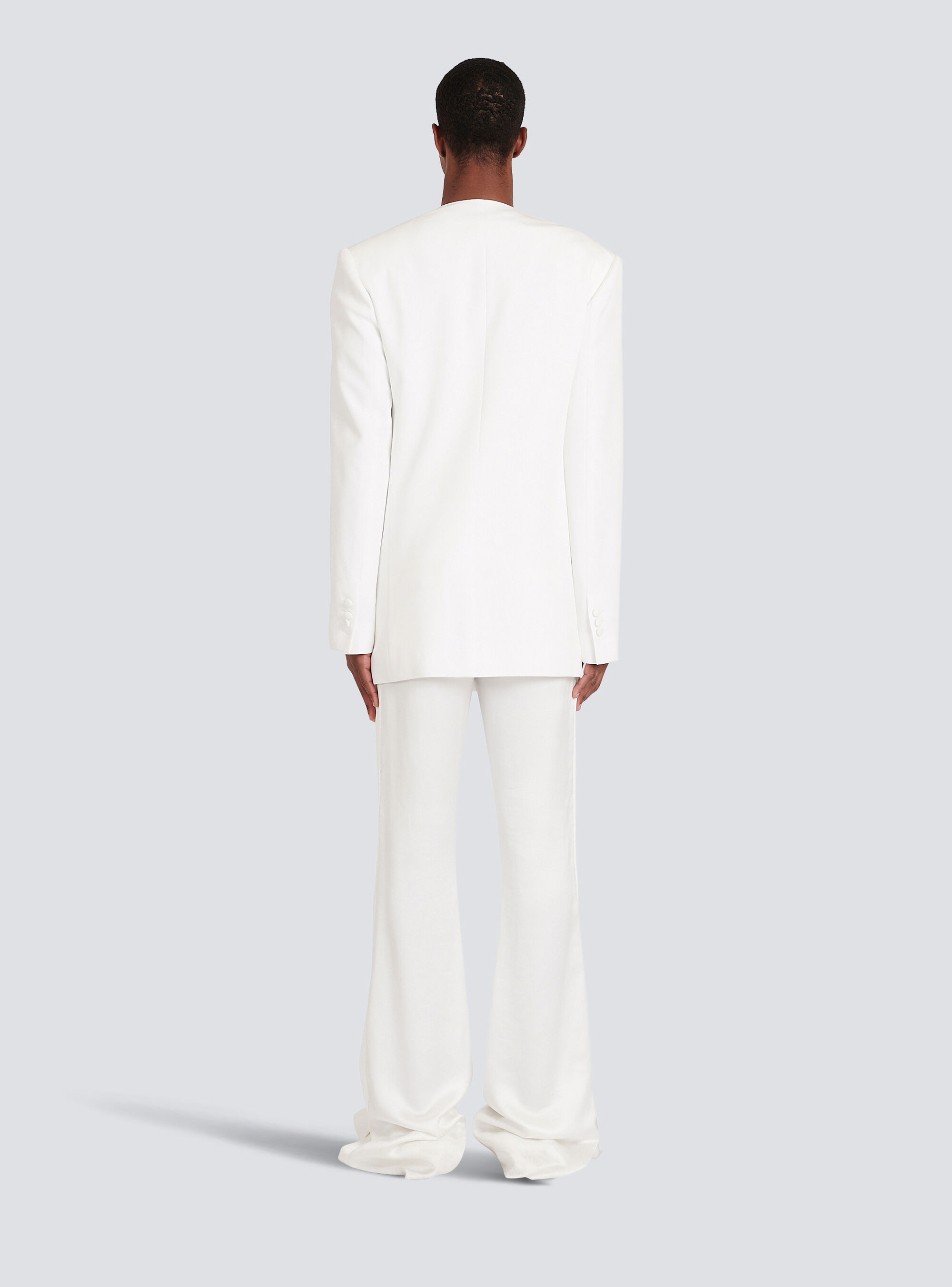 Satin kimono blazer with Balmain monogram - 4