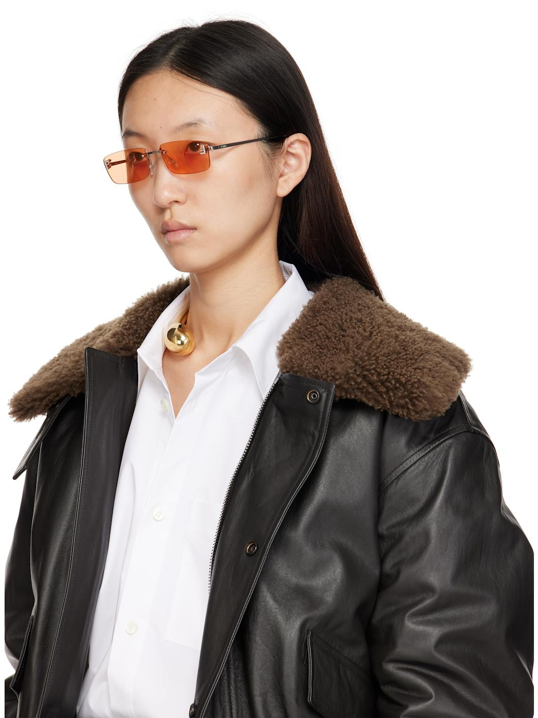 Silver & Orange 'Fendi First' Crystal Sunglasses - 4