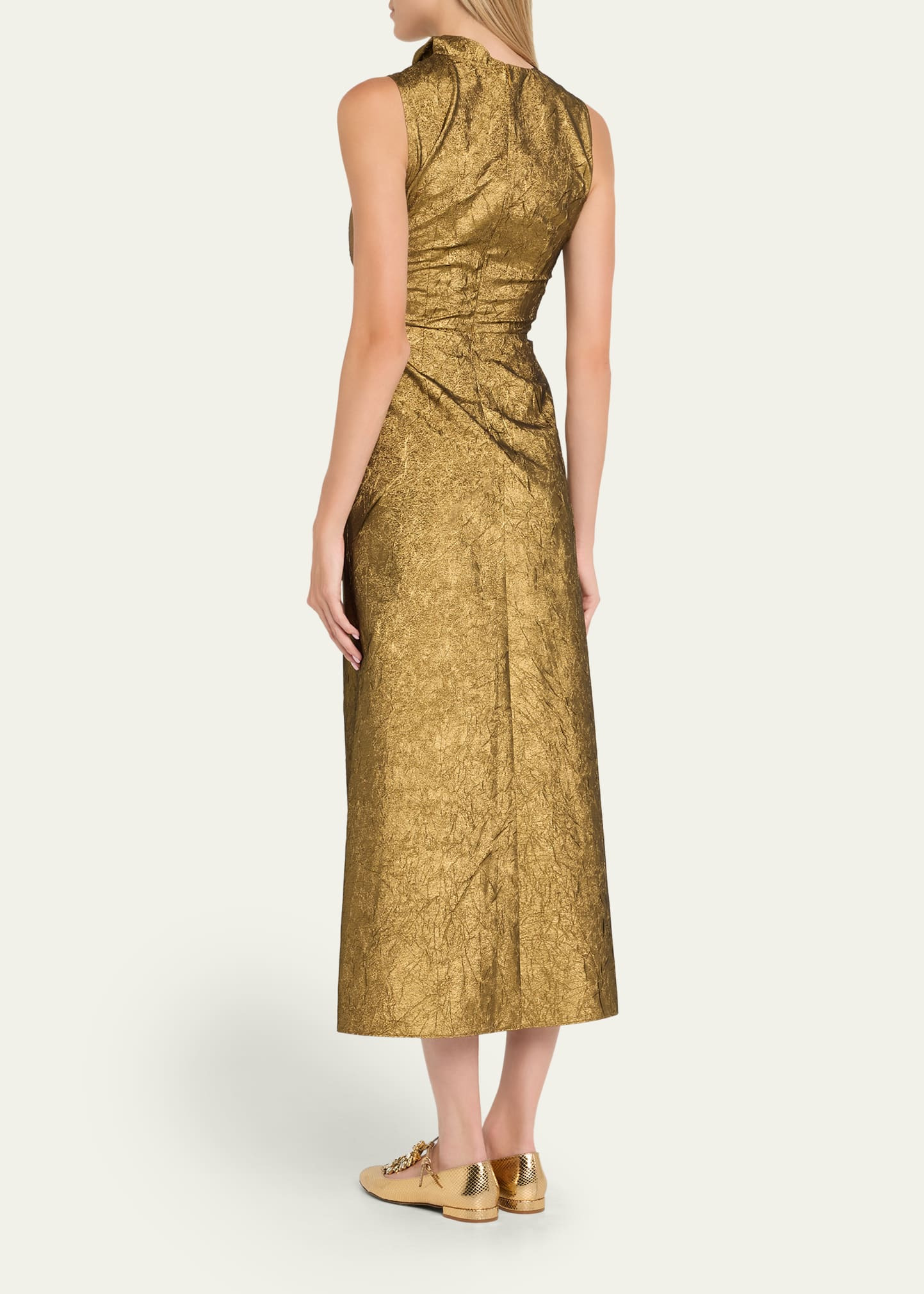 Demetria Metallic Sleeveless Ruched Midi Dress - 3