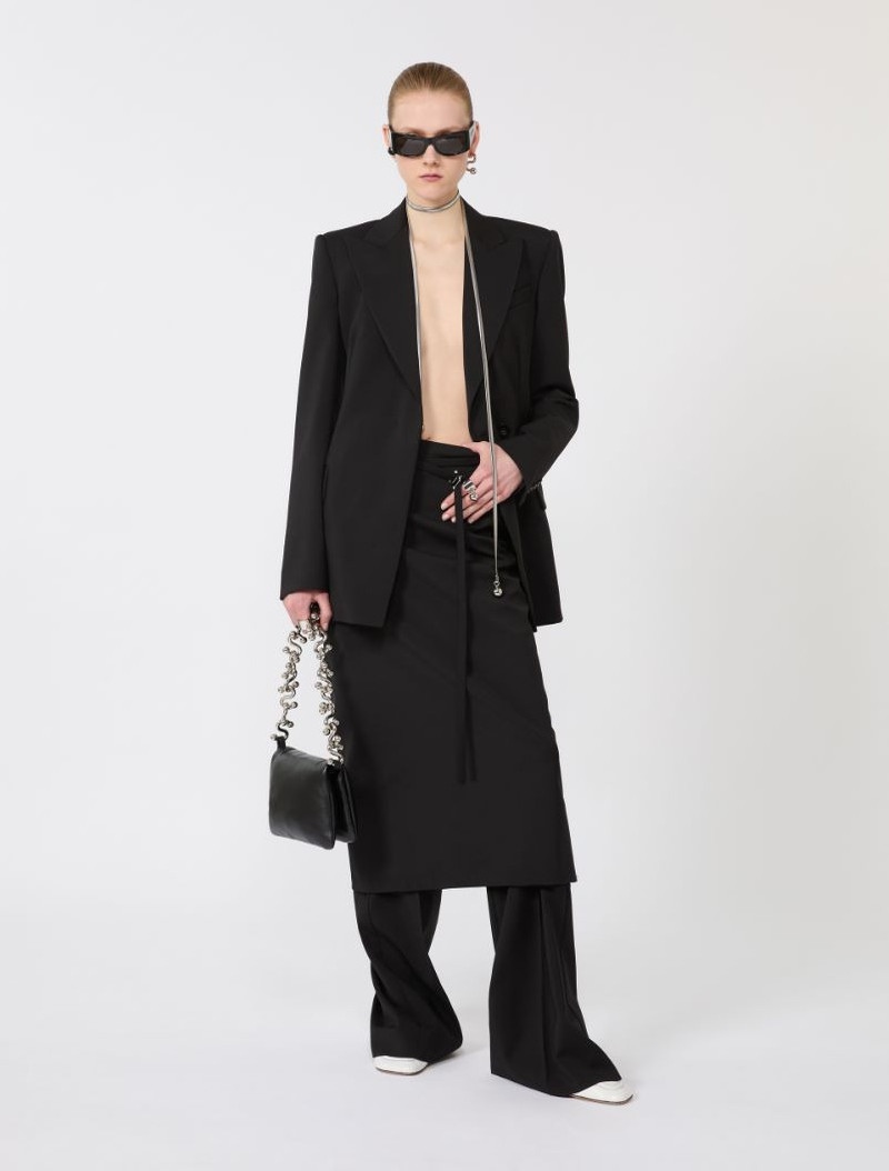 Sportmax Long wool skirt with belt - black outlook