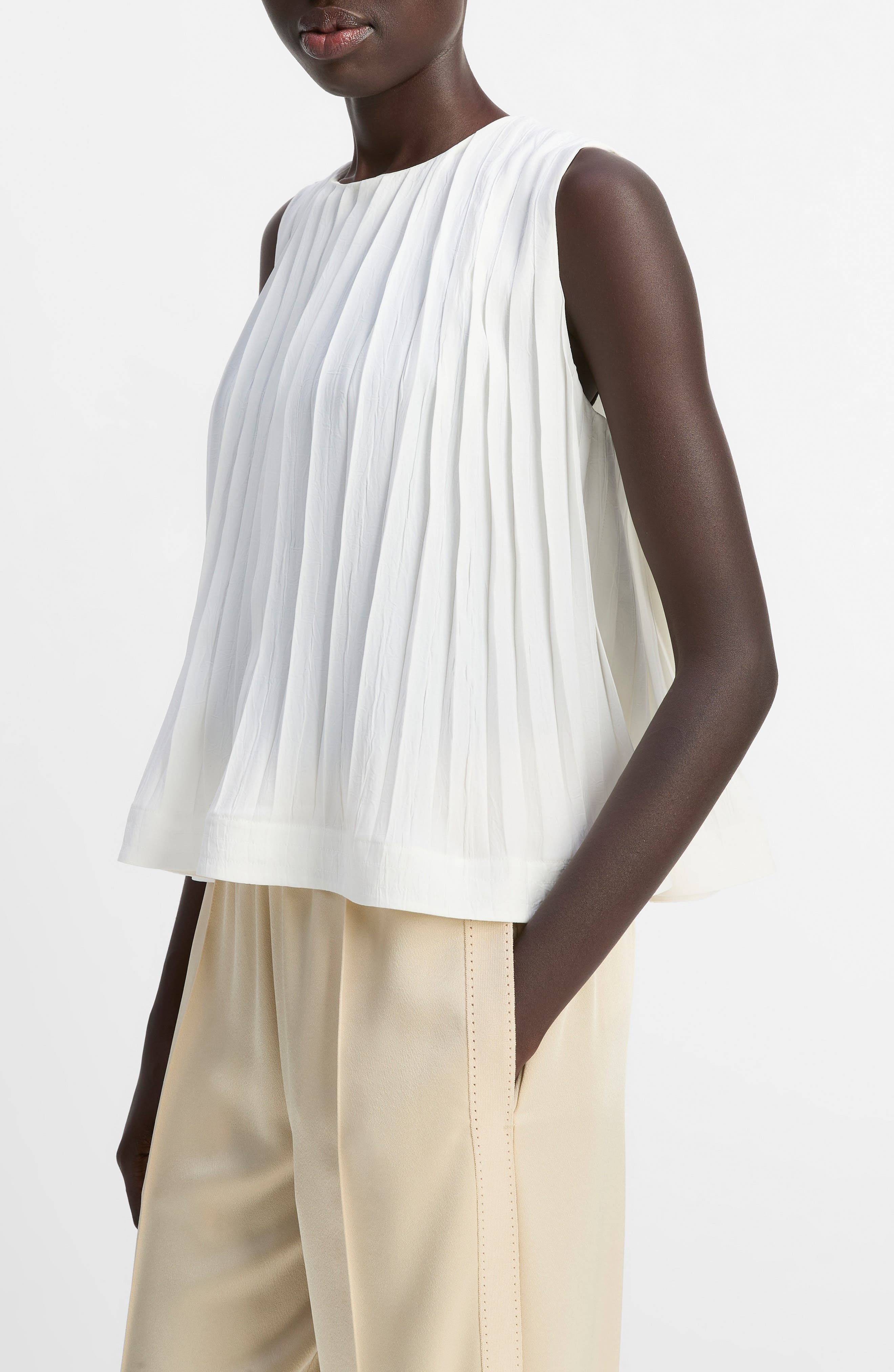 Vince Pleated Sleeveless A-Line Top in Off White at Nordstrom - 3