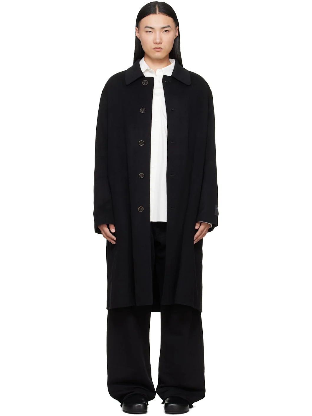 Black Double-Faced Wool Coat - 1