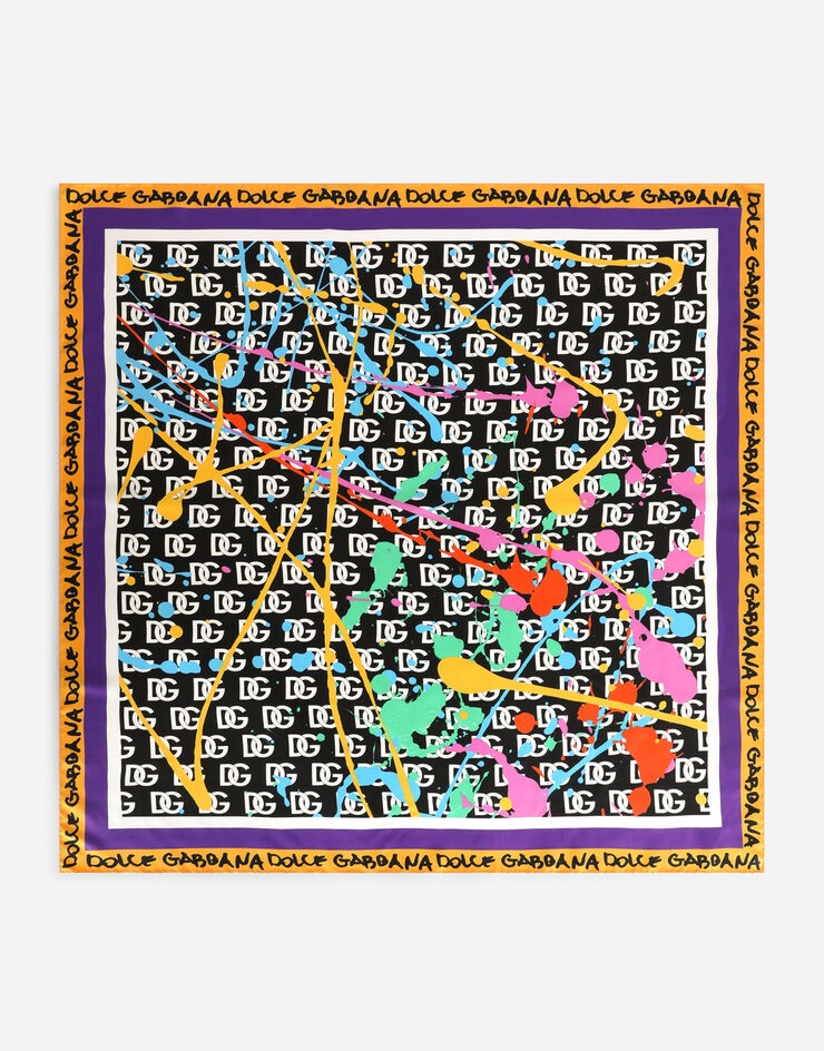 Twill scarf with dripping print and logo (90 x 90) - 1