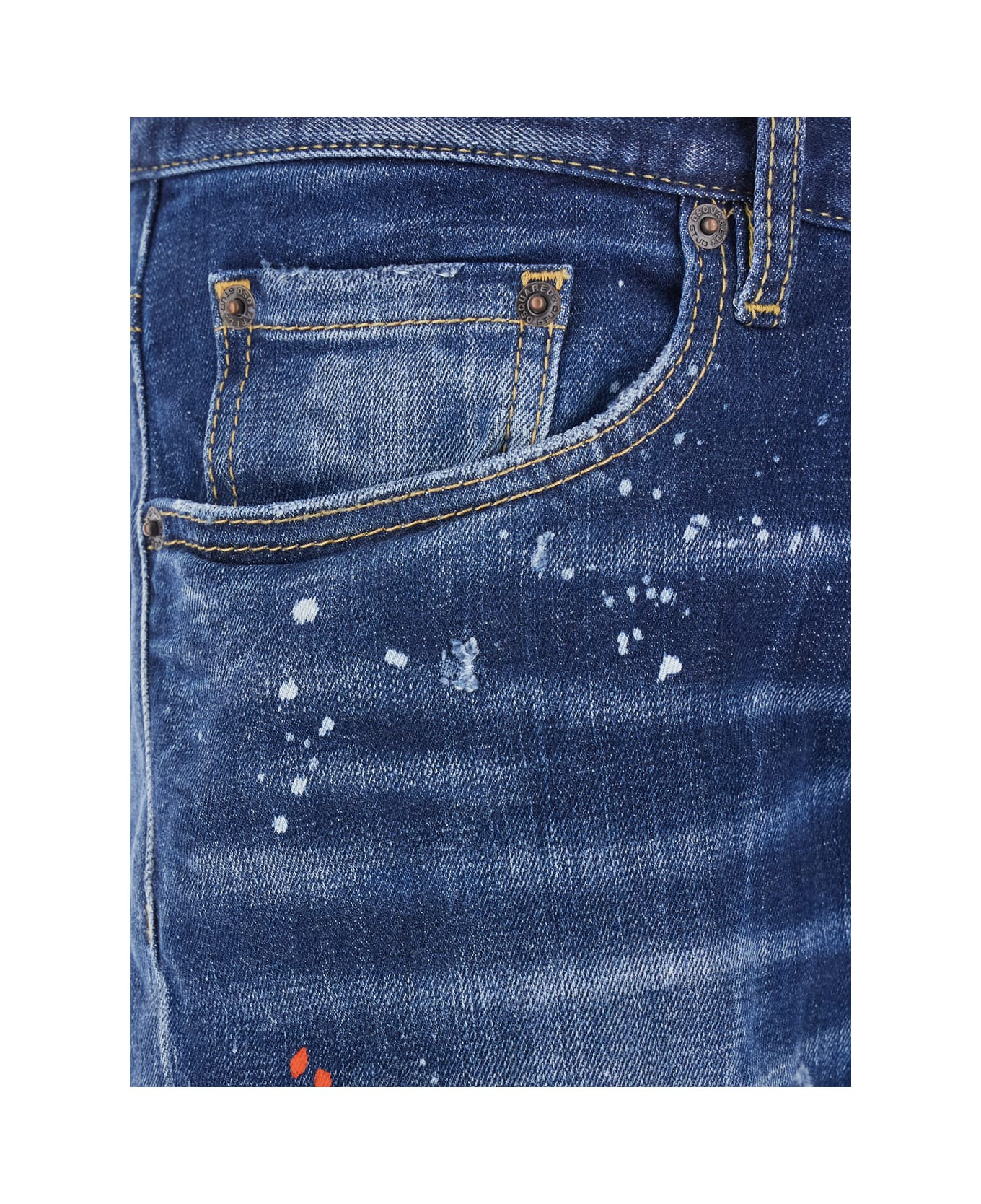 'tidy Biker' Blue Jeans With Paint Embellishments And Logo Patch On The Rear In Denim Man - 3