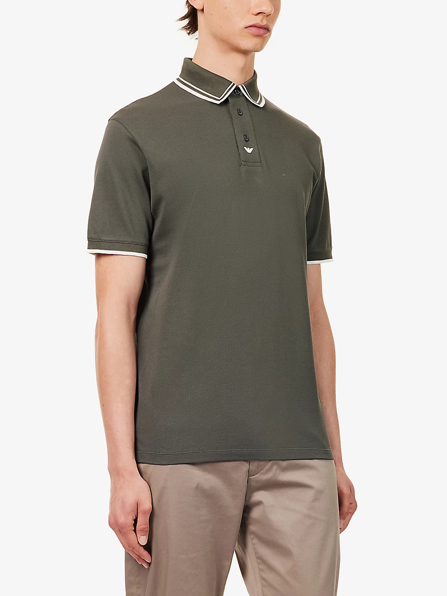 Contrast-piping short-sleeve cotton-piqué polo shirt - 3