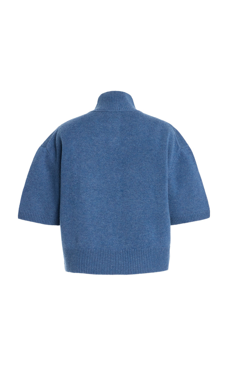 BRANDON MAXWELL The Kinley Cropped Cashmere Henley Sweater blue outlook