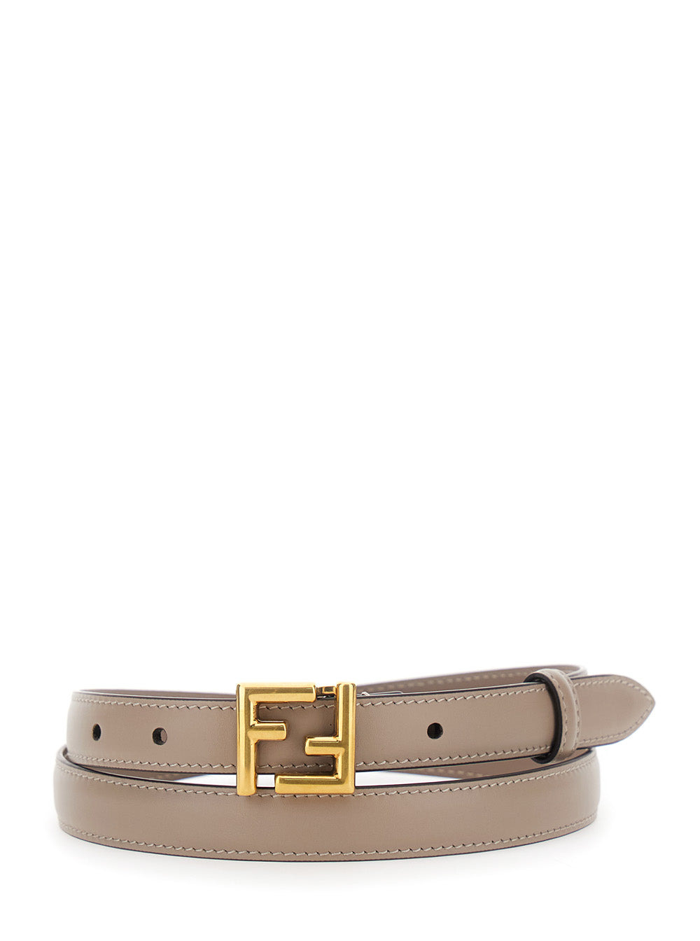 Fendi Women Beige Thin Belt With Metallic Ff Buckle In Leather Woman - 1