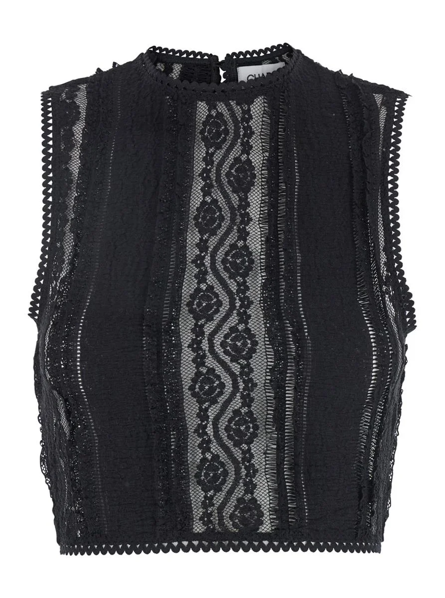 Charo Ruiz 'Asteria' Black Top With Embroidery Details And Semi-Transparent Design In Cotton And Tec - 1